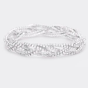 Rhinestone Stretch Twist Bracelet- Silver